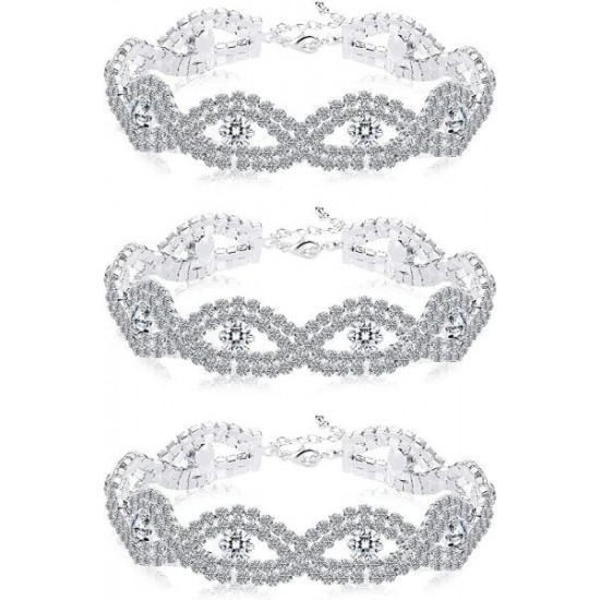 3PCS Bridal Wedding Bracelets Set Made With Clear Crystals Sets For Women Or Bridesmaids